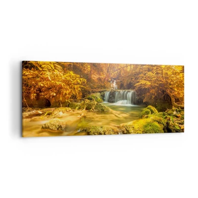 Canvas picture - Forest Cascade in Gold - 120x50 cm