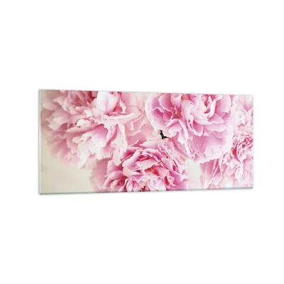 Glass picture  Arttor 120x50 cm - In Pink  Splendour - Peonies, Bouquet Of Flowers, Flowers, Garden, Pastel Colors, For living-room, For bedroom, White, Black, Horizontal, Glass, GAB120x50-4961