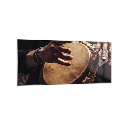 Glass picture  Arttor 120x50 cm - In the Rhythm of the Heart - Playing The Drum, Africa, Music, Drum, Culture, For living-room, For bedroom, Brown, Black, Horizontal, Glass, GAB120x50-4866