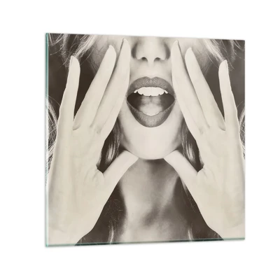 Glass picture  Arttor 30x30 cm - Coming! - Woman, Scream, Woman'S Mouth, Model, Sepia, For living-room, For bedroom, White, Black, Horizontal, Glass, GAC30x30-4920