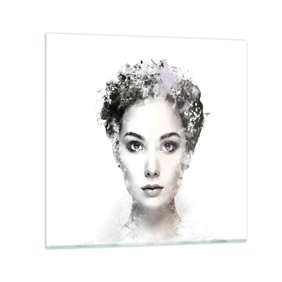 Glass picture  Arttor 50x50 cm - Extremely Stylish Portrait - Woman'S Face, Woman, Abstraction, Graphics, Flowers In The Hair, For living-room, For bedroom, White, Black, Horizontal, Glass, GAC50x50-4949