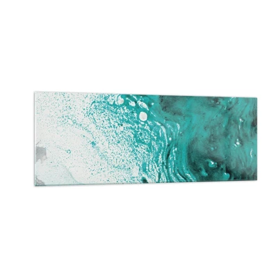 Glass picture - Dissolving in White and Turquoise - 140x50 cm