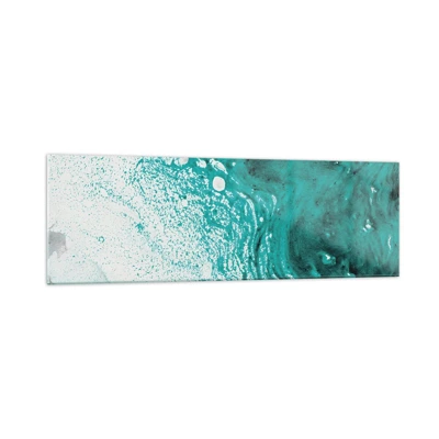 Glass picture - Dissolving in White and Turquoise - 160x50 cm