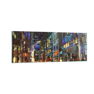 Glass picture - Evening Street Bustle - 140x50 cm