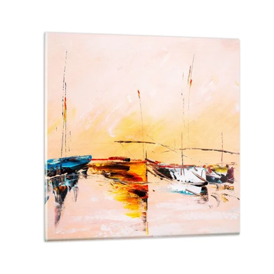 Glass picture - Evening at the Harbour - 30x30 cm