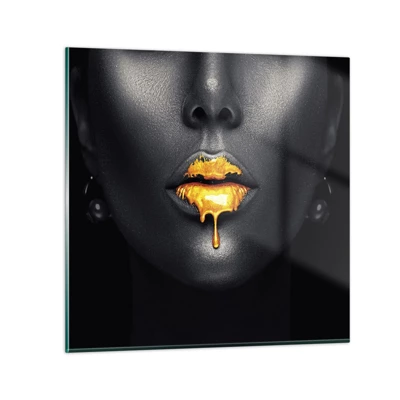 Glass picture - Golden Lips - 40x40 cm