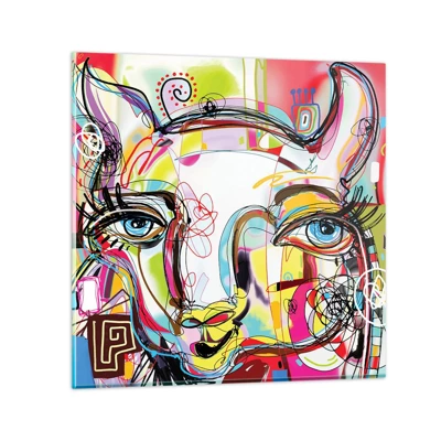 Glass picture - Pretty Mama Cat - 70x70 cm