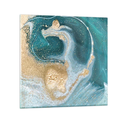 Glass picture - Swirl of Gold and Turquiose - 50x50 cm