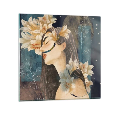 Glass picture - Tale of a Queen with Lillies - 40x40 cm