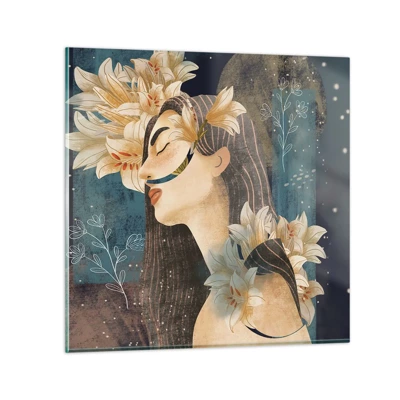 Glass picture - Tale of a Queen with Lillies - 60x60 cm