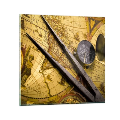 Glass picture - With a Compass through the Seas - 30x30 cm