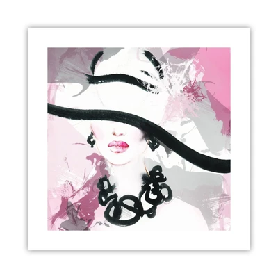 Poster - Portrait of a Lady in Black and Pink - 40x40 cm