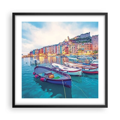 Poster in black frame - Colourful Evening in a Port - 50x50 cm