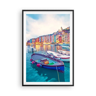 Poster in black frame - Colourful Evening in a Port - 61x91 cm