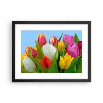 Poster in black frame - Floral Rainbow in Dew Drops - 40x30 cm