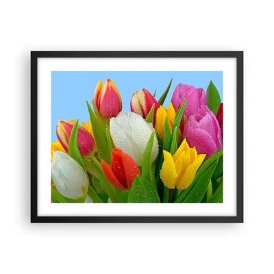 Poster in black frame - Floral Rainbow in Dew Drops - 50x40 cm