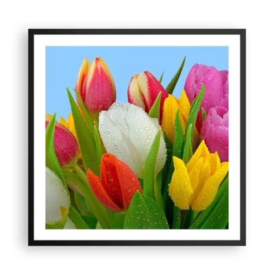 Poster in black frame - Floral Rainbow in Dew Drops - 60x60 cm