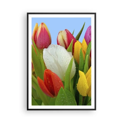 Poster in black frame - Floral Rainbow in Dew Drops - 70x100 cm