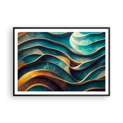 Poster in black frame - Meanderings of Blue - 100x70 cm