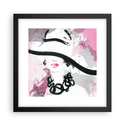 Poster in black frame - Portrait of a Lady in Black and Pink - 30x30 cm