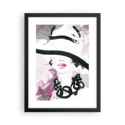 Poster in black frame - Portrait of a Lady in Black and Pink - 30x40 cm