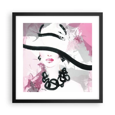 Poster in black frame - Portrait of a Lady in Black and Pink - 40x40 cm