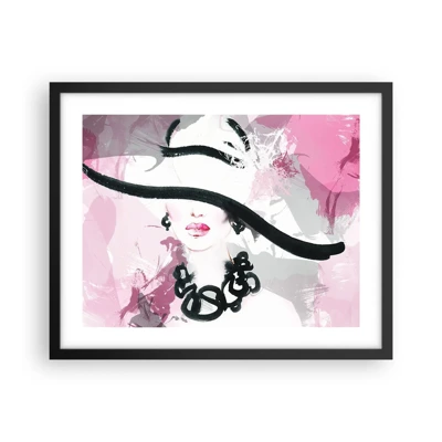 Poster in black frame - Portrait of a Lady in Black and Pink - 50x40 cm