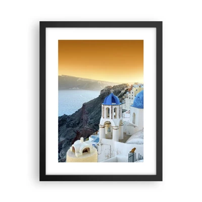 Poster in black frame - Santorini - Snuggling up to the Rocks - 30x40 cm