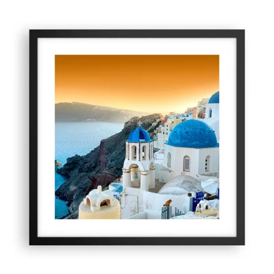 Poster in black frame - Santorini - Snuggling up to the Rocks - 40x40 cm