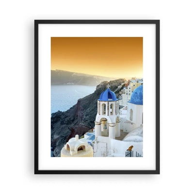 Poster in black frame - Santorini - Snuggling up to the Rocks - 40x50 cm