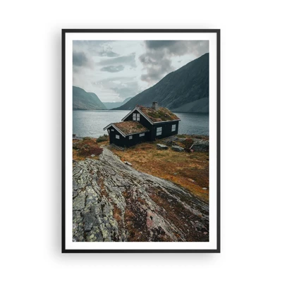 Poster in black frame - Summer House byt the Fjord - 70x100 cm