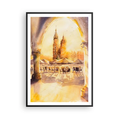 Poster in black frame - Sunrise over a Crocow Market - 70x100 cm