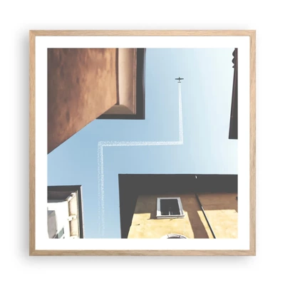 Poster in light oak frame - Above City Maze - 60x60 cm