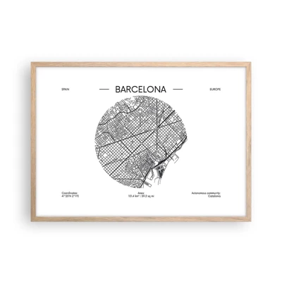 Poster in light oak frame - Anatomy of Barcelona - 70x50 cm