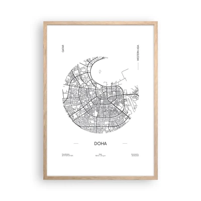 Poster in light oak frame - Anatomy of Doha - 50x70 cm