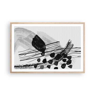 Poster in light oak frame - Black and White Organic Abstraction - 91x61 cm
