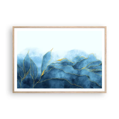 Poster in light oak frame - Blue In Gold - 100x70 cm