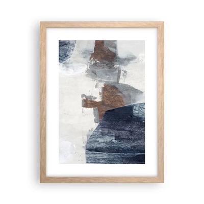 Poster in light oak frame - Blue and Brown Shapes - 30x40 cm