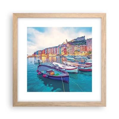 Poster in light oak frame - Colourful Evening in a Port - 30x30 cm