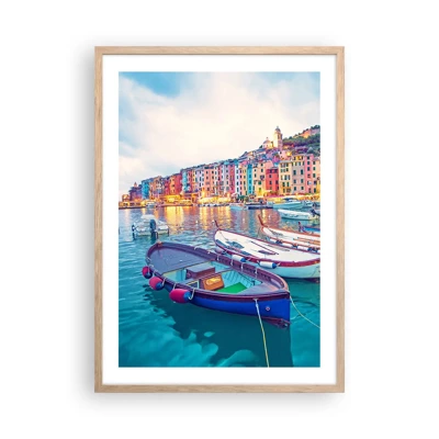 Poster in light oak frame - Colourful Evening in a Port - 50x70 cm