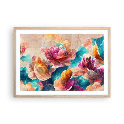 Poster in light oak frame - Colourful Splendour of a Bouquet - 70x50 cm