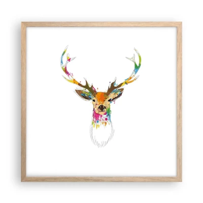 Poster in light oak frame - Deer Bathed in Colour - 50x50 cm