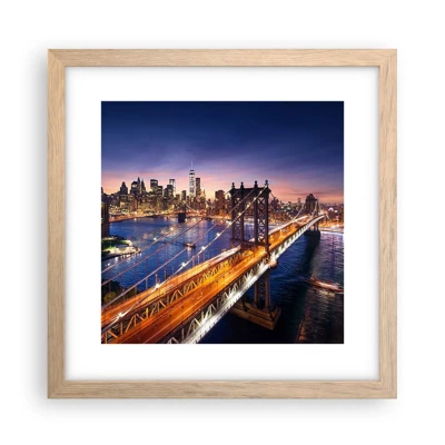 Poster in light oak frame - Down the Illuminated Bridge - 30x30 cm