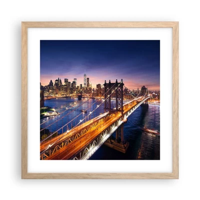 Poster in light oak frame - Down the Illuminated Bridge - 40x40 cm