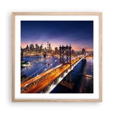 Poster in light oak frame - Down the Illuminated Bridge - 50x50 cm