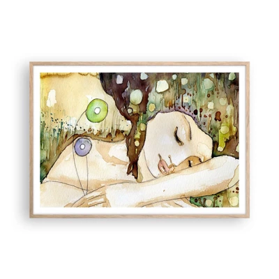 Poster in light oak frame - Emerald and Violet Dream - 100x70 cm