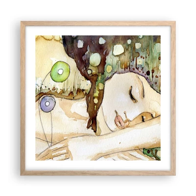 Poster in light oak frame - Emerald and Violet Dream - 50x50 cm