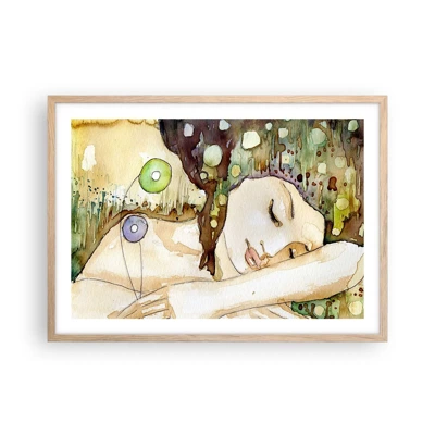 Poster in light oak frame - Emerald and Violet Dream - 70x50 cm