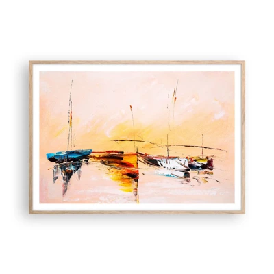 Poster in light oak frame - Evening at the Harbour - 100x70 cm