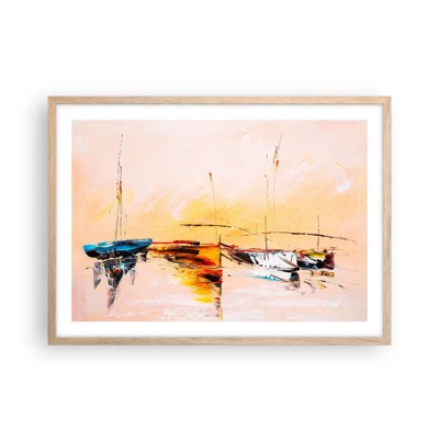 Poster in light oak frame - Evening at the Harbour - 70x50 cm